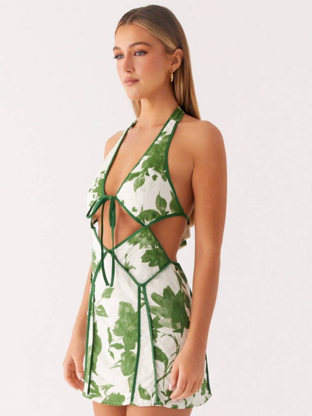 Peppermayo Green and White Botanical Halter Dress